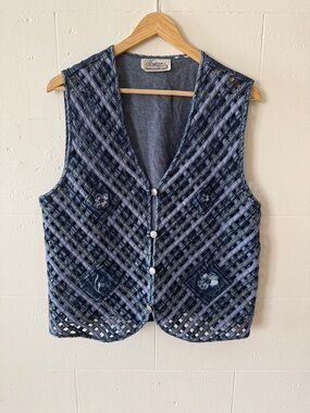 Vintage | Patchwork Denim Vest Cottagecore Boho Hippie | Large